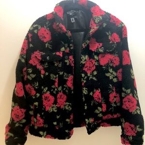 Sherpa Fleece Rose Floral Jacket